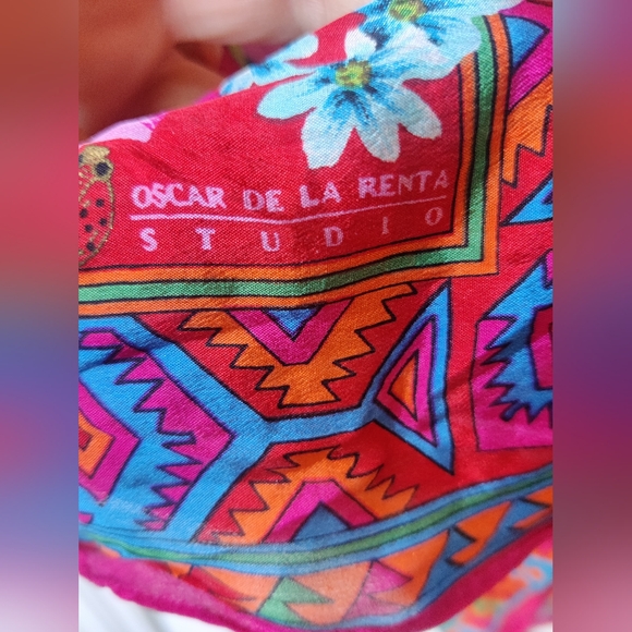 Oscar de la Renta Vintage 80s Vibrant Geometric Scarf Croquette Girl - Picture 2 of 6